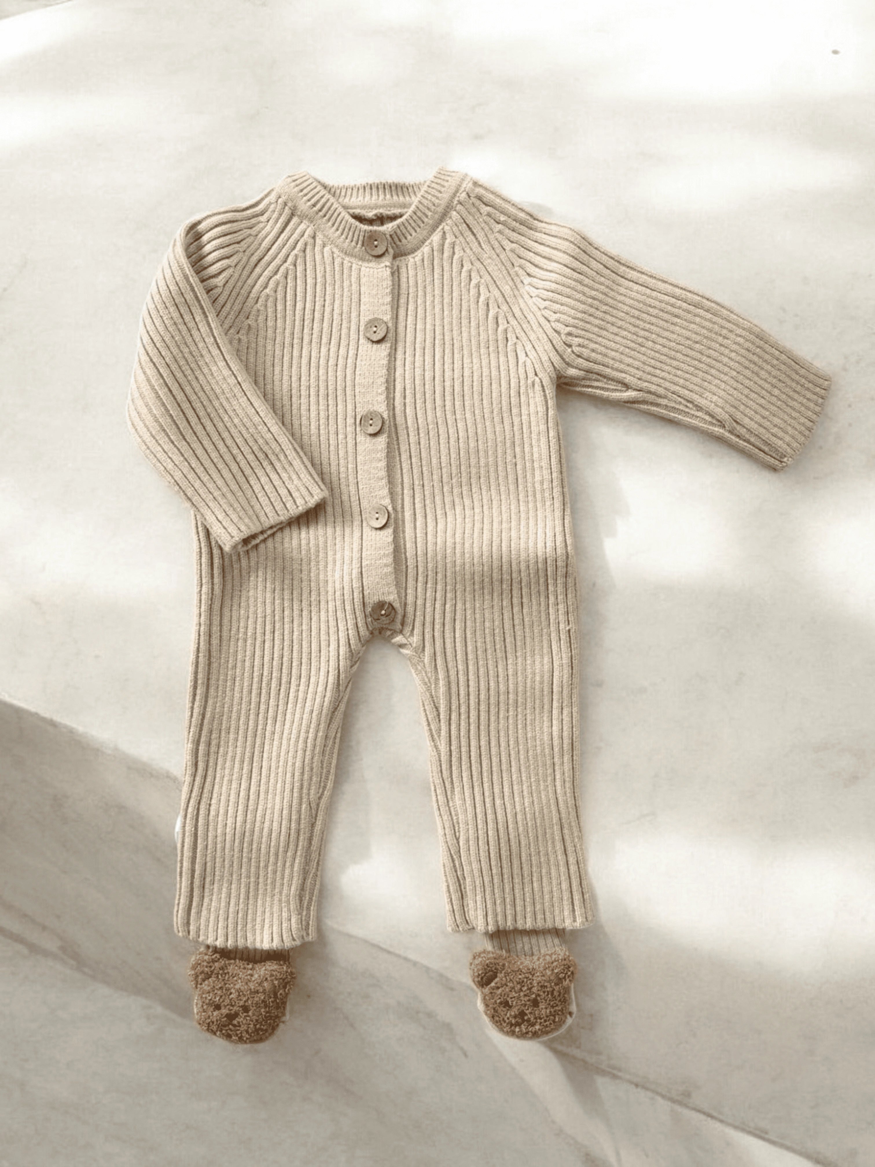 Knitted Comfort - The Cozy Knit Bib Overalls with Matching Booties