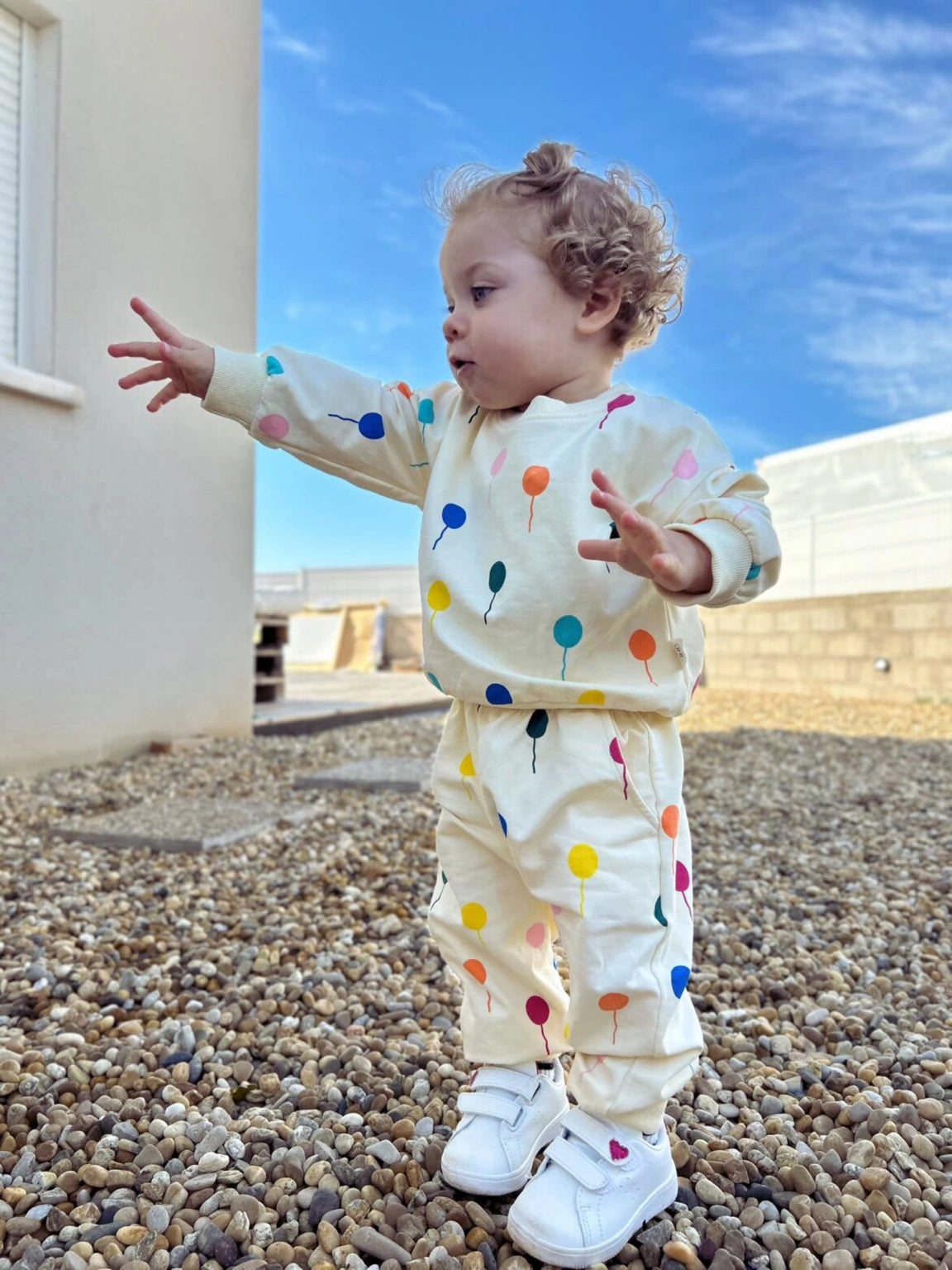 Playful Patterns & Everyday Comfort - The Multicolored Balloon Sweatshirt & Pant Set
