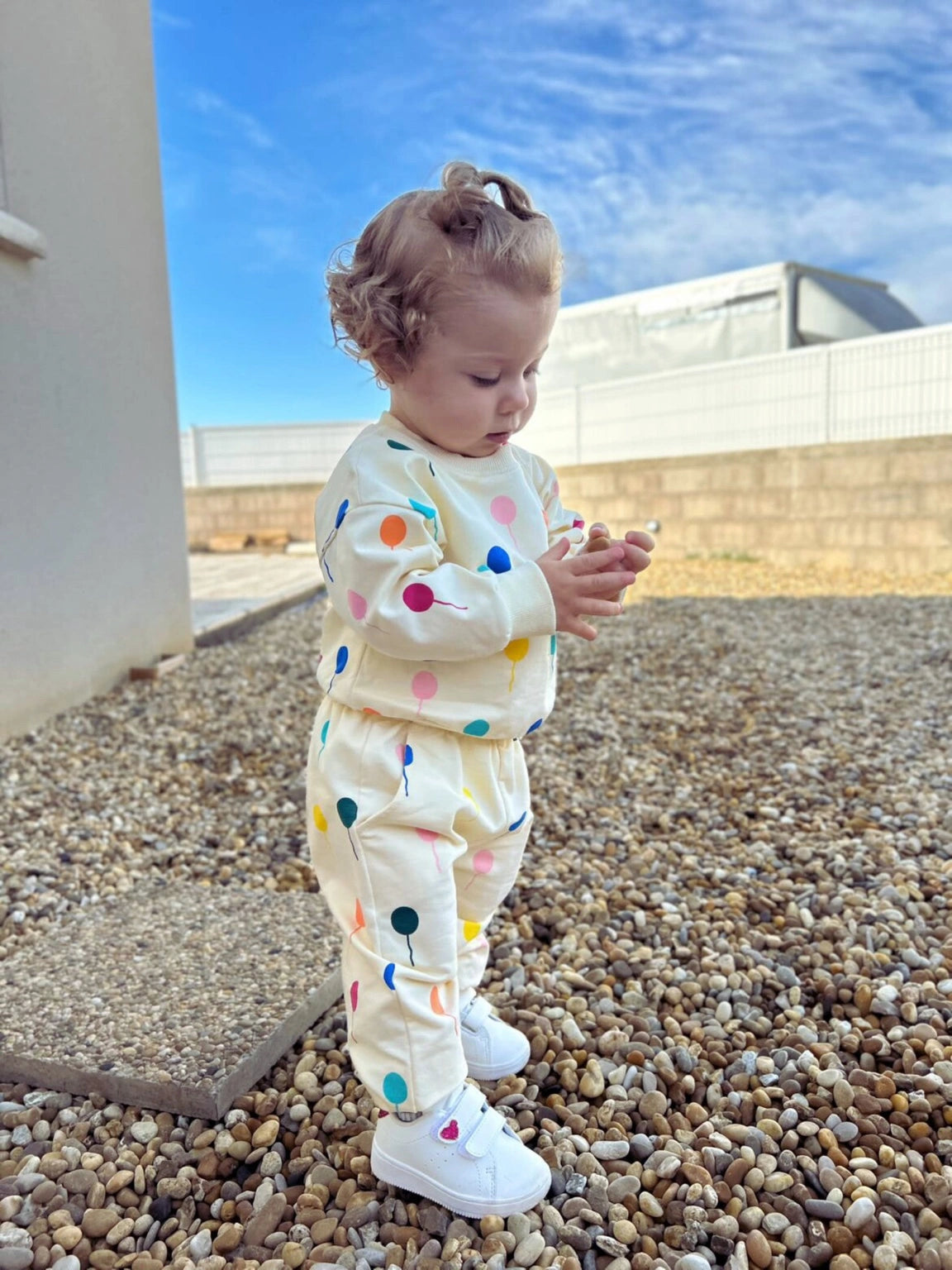 Playful Patterns & Everyday Comfort - The Multicolored Balloon Sweatshirt & Pant Set