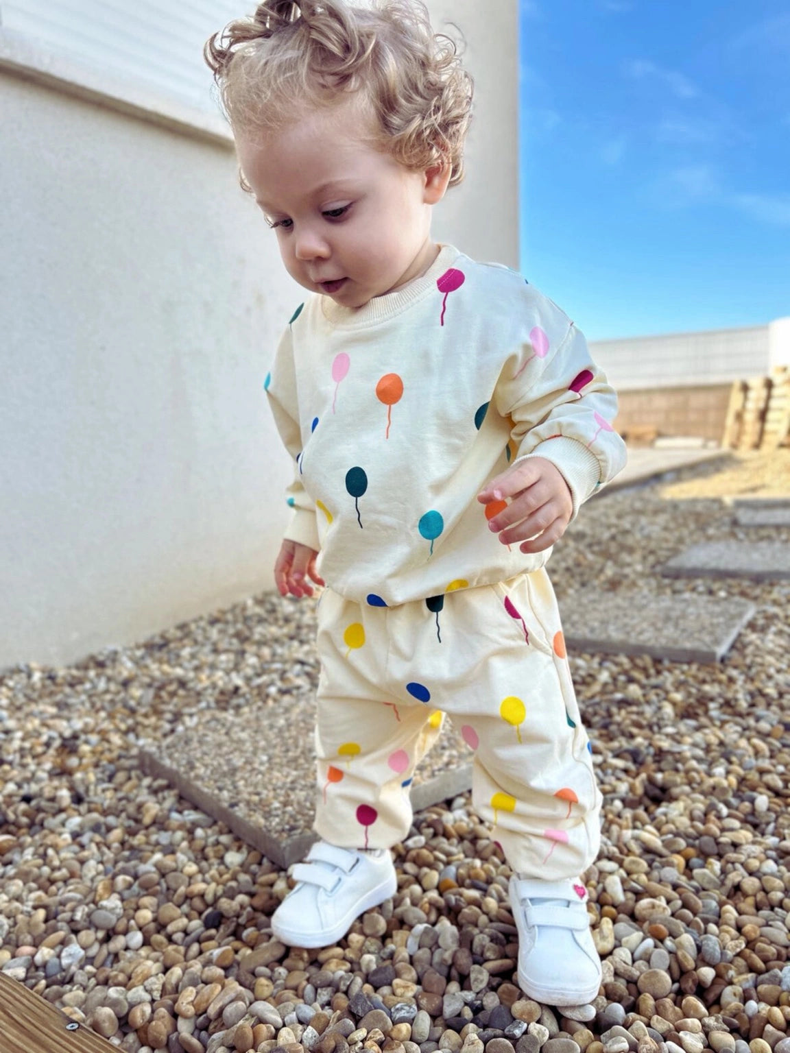 Playful Patterns & Everyday Comfort - The Multicolored Balloon Sweatshirt & Pant Set