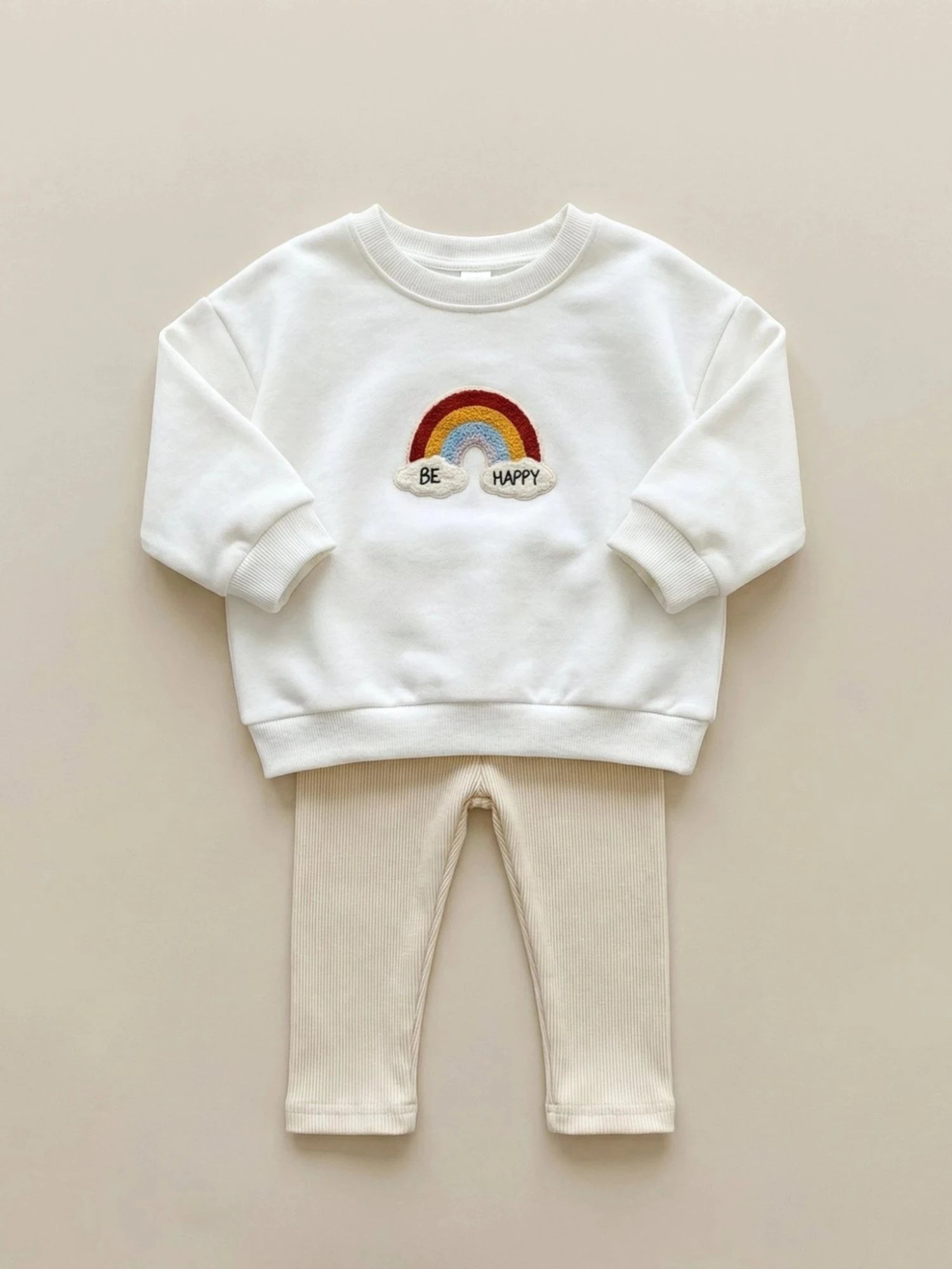 Good Mood & Everyday Comfort Outfit | Rainbow Pattern Sweatshirt & Pant Set "Be Happy"