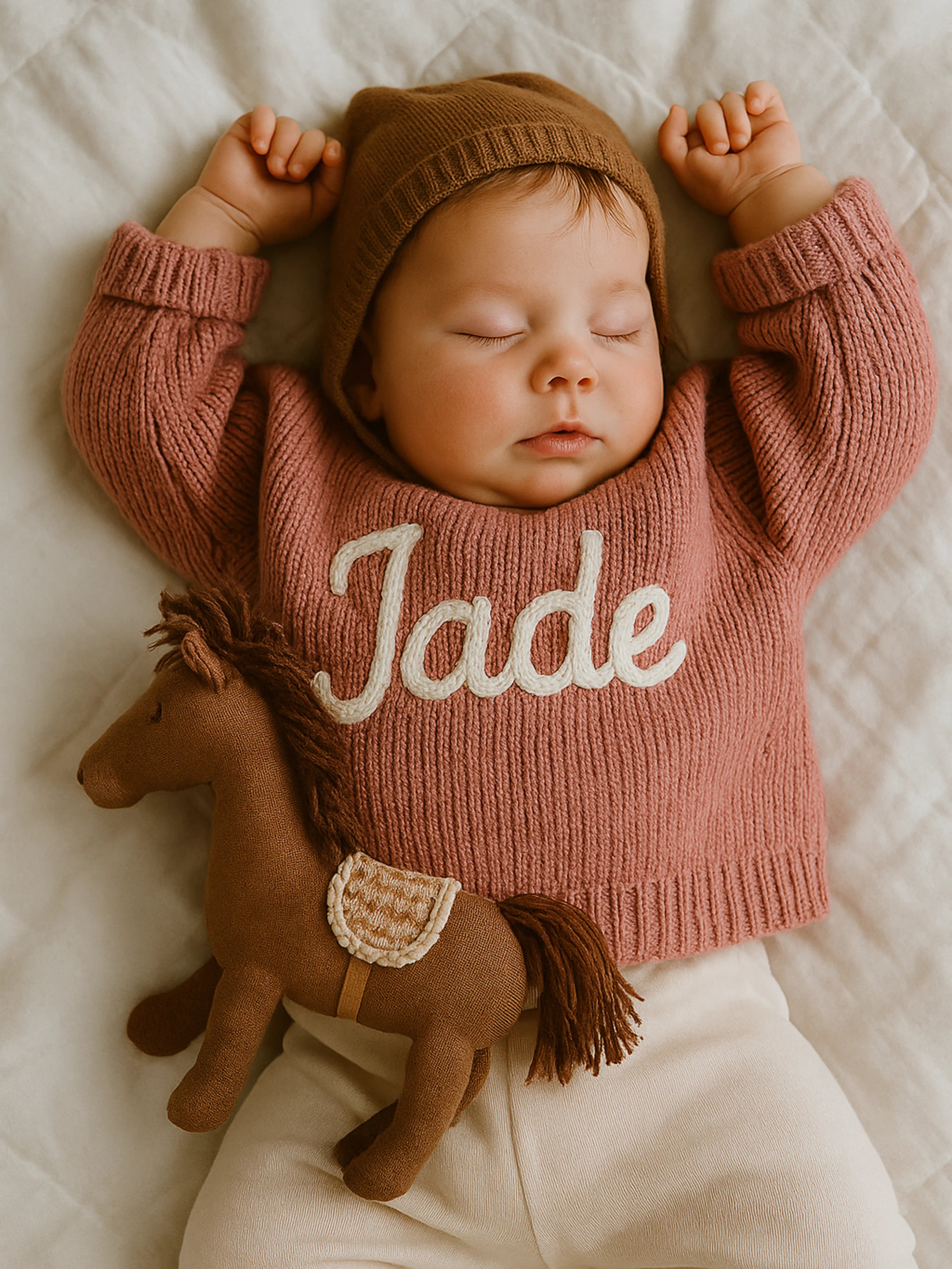 Hand-knitted embroidered baby sweater
