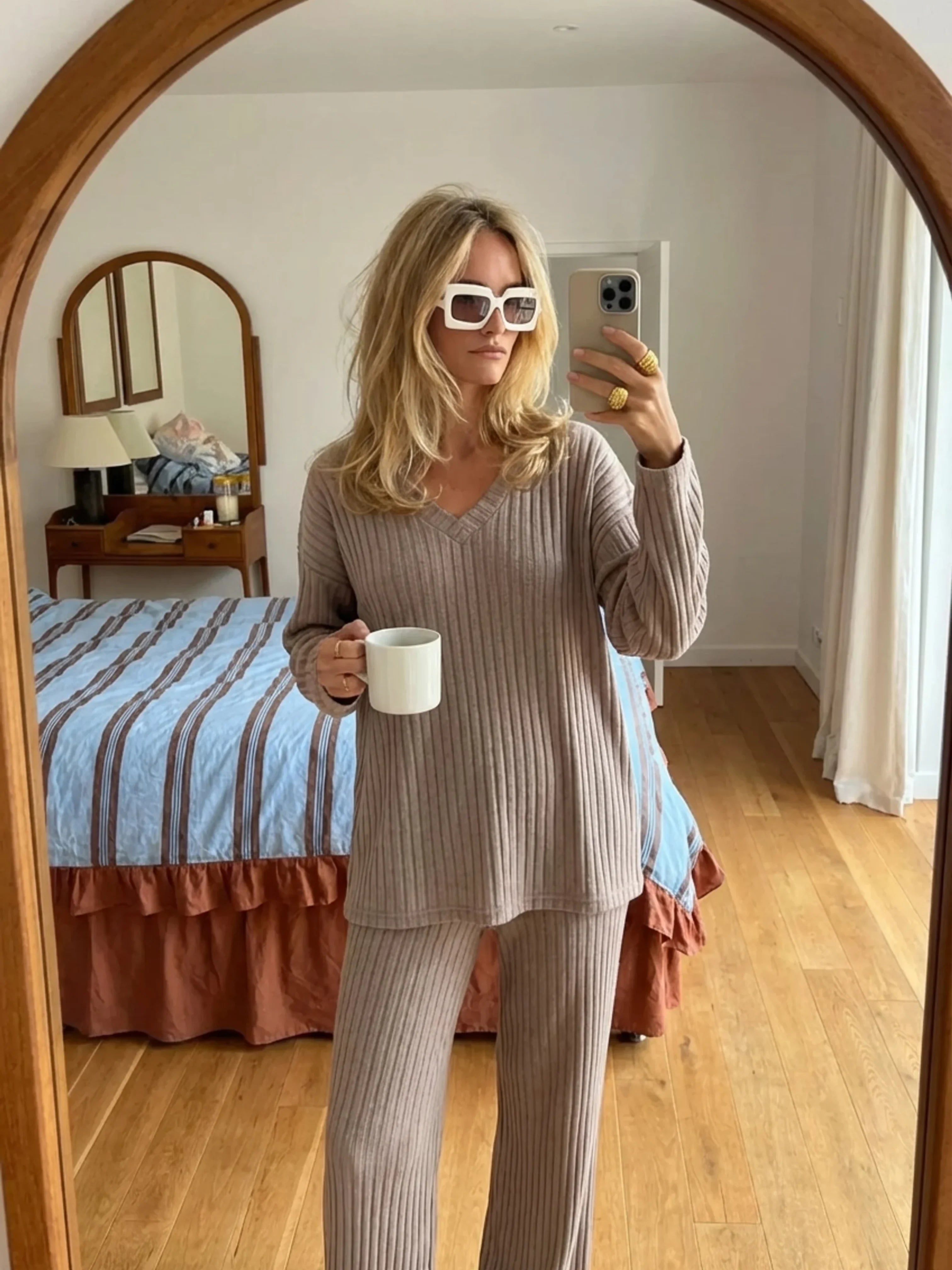 Pyjama en maille côtelée ultra-confort & élégance décontractée