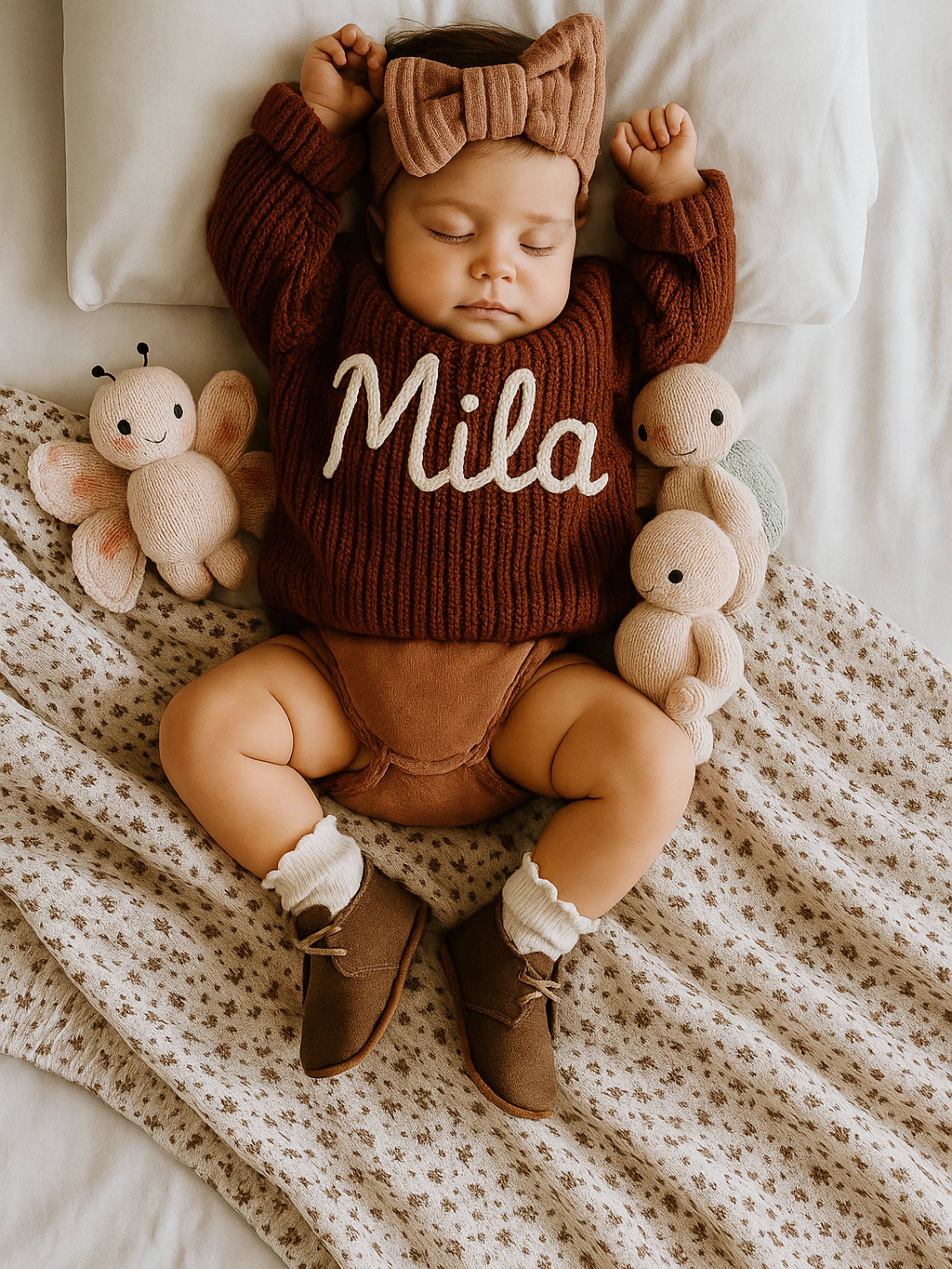 Hand-knitted embroidered baby sweater