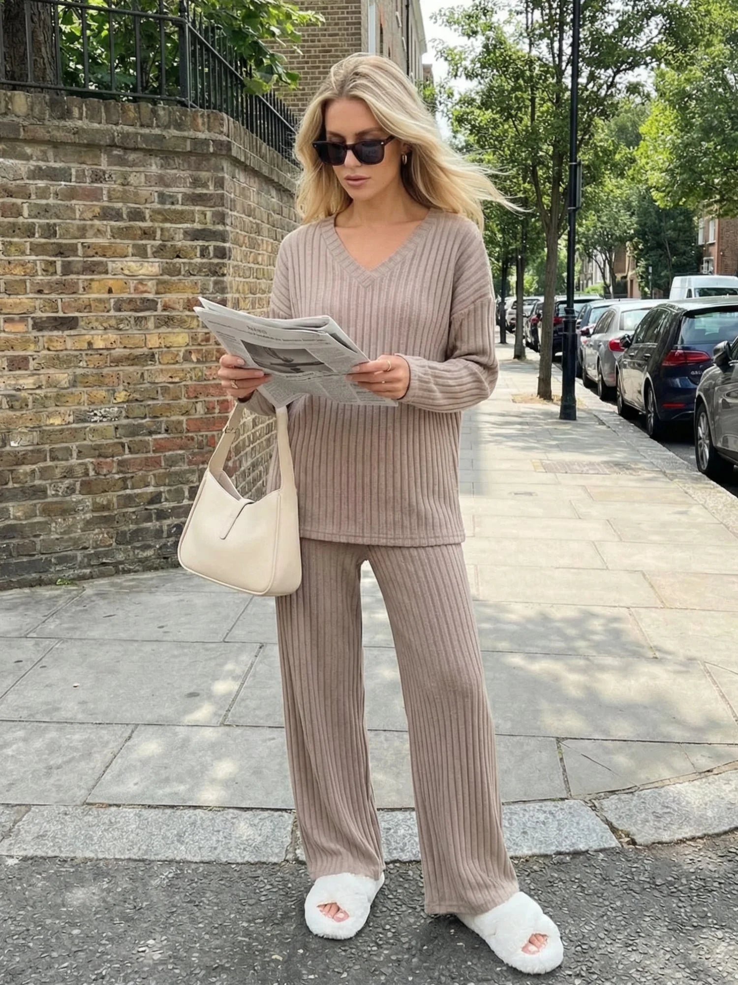 Ultra-Comfortable Knit &amp; Relaxed Elegance | Women's Loungewear Pajamas in Rib Knit