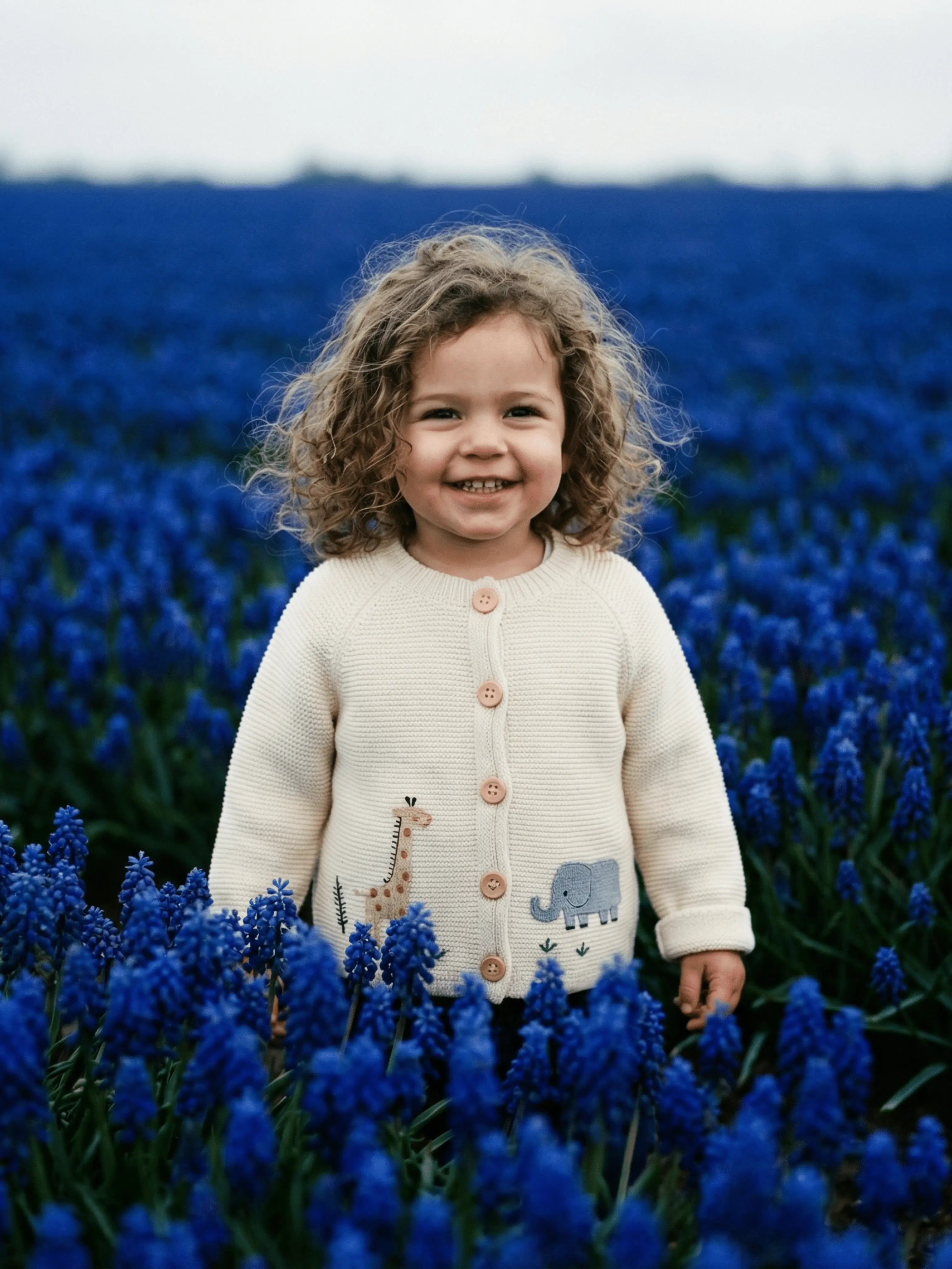 Baby knitted vest with embroidered animals – Giraffe and elephant